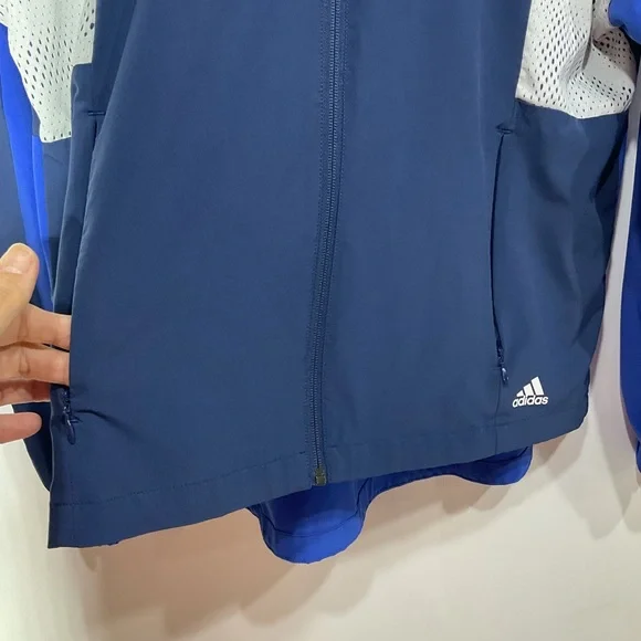 Adidas Jacket, Windbreaker, Blue & White, Zip-Up, Size See Measurements - Picture 7 of 14
